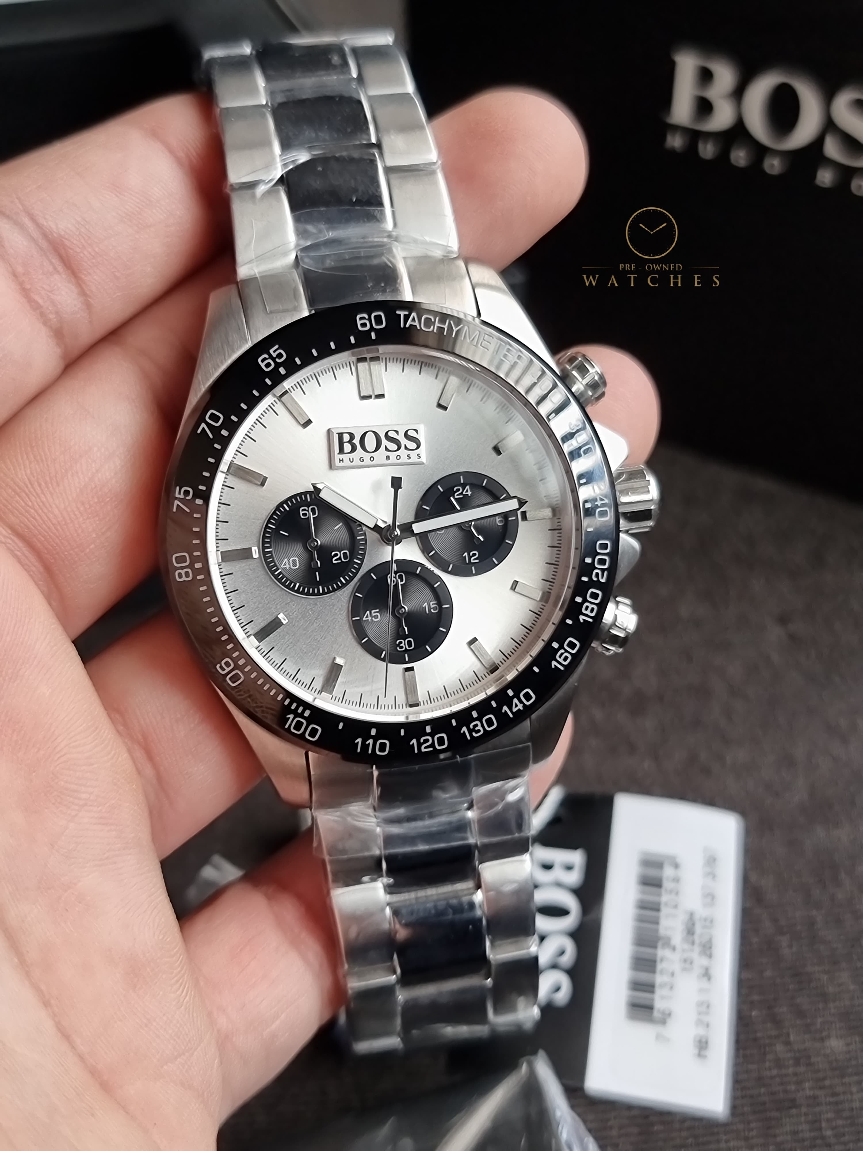 Hugo Boss Ikon Chronograph Silver 45mm Dial Silver Steel Strap Watch for Men - 1512964