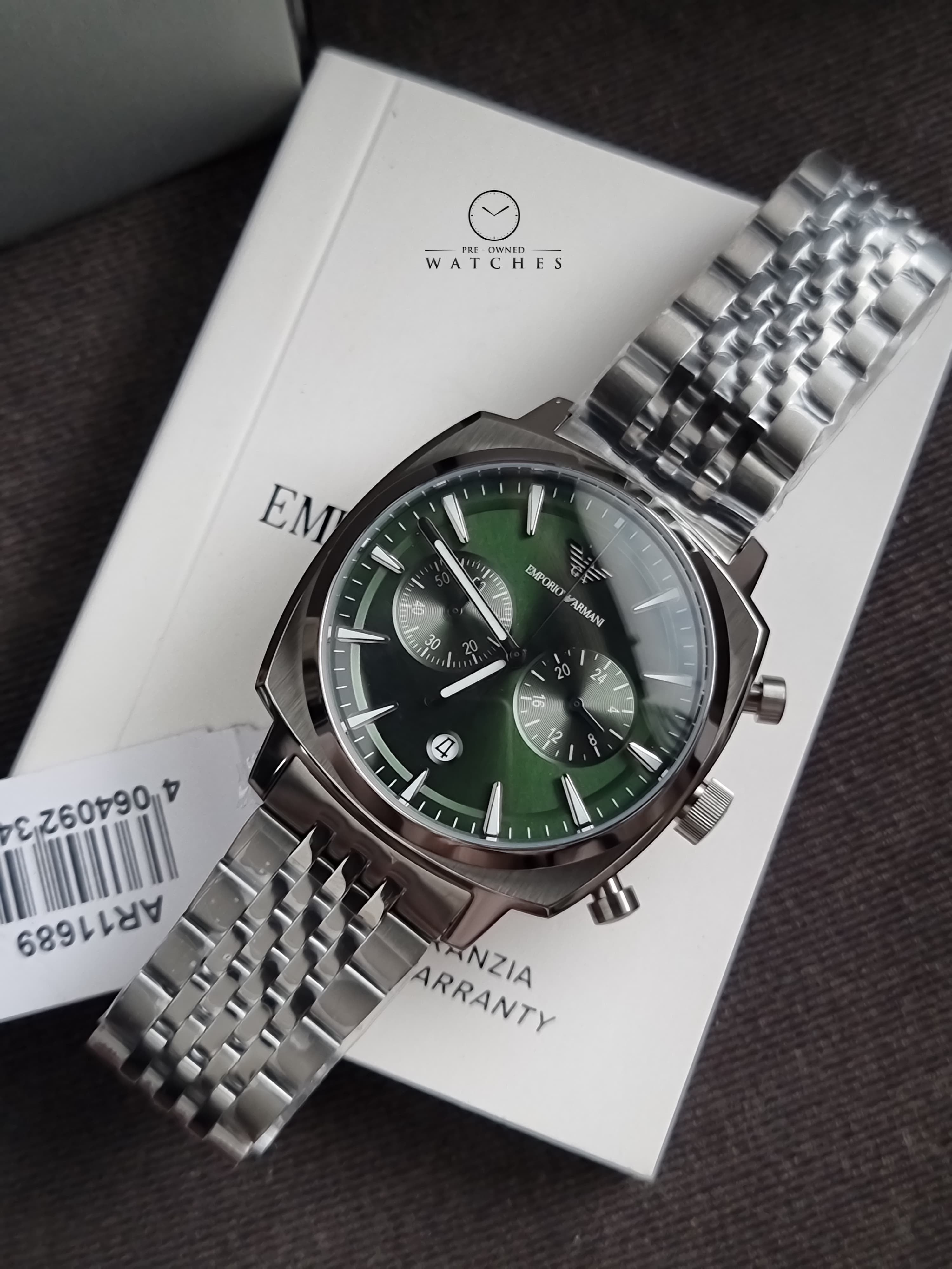 Emporio Armani Aviator Green 40mm Dial Rectangular Men's Watch- AR11689