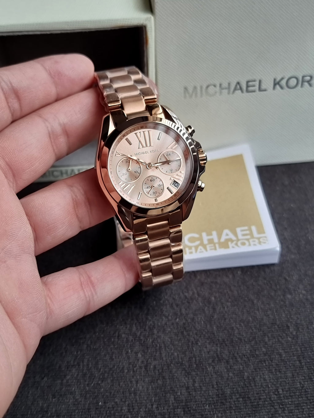 Michael Kors Bradshaw Mini Rose Gold-Tone Chronograph Rose Gold Dial Women’s Watch MK5799