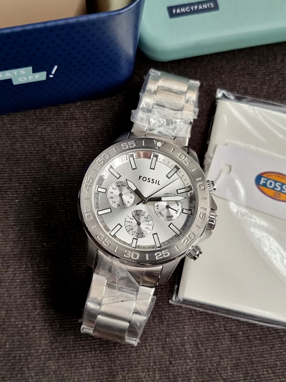 Fossil Bannon Multifunction Silver Stainless Steel Silver Dial Chronograph Quartz Watch for Gents - BQ2490