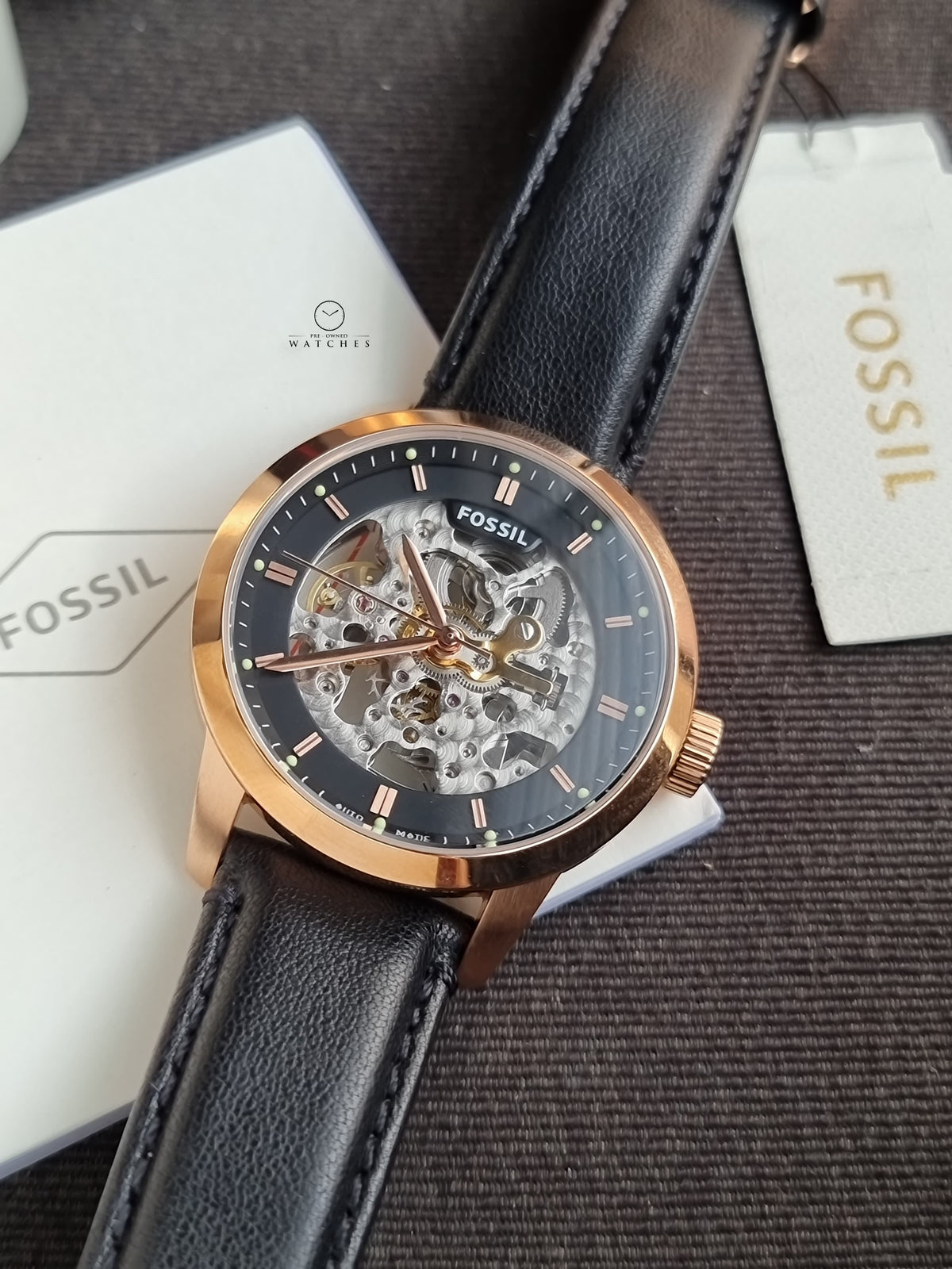 Fossil Townsman Black Leather Strap Skeleton Dial Automatic Watch for Gents - ME3084