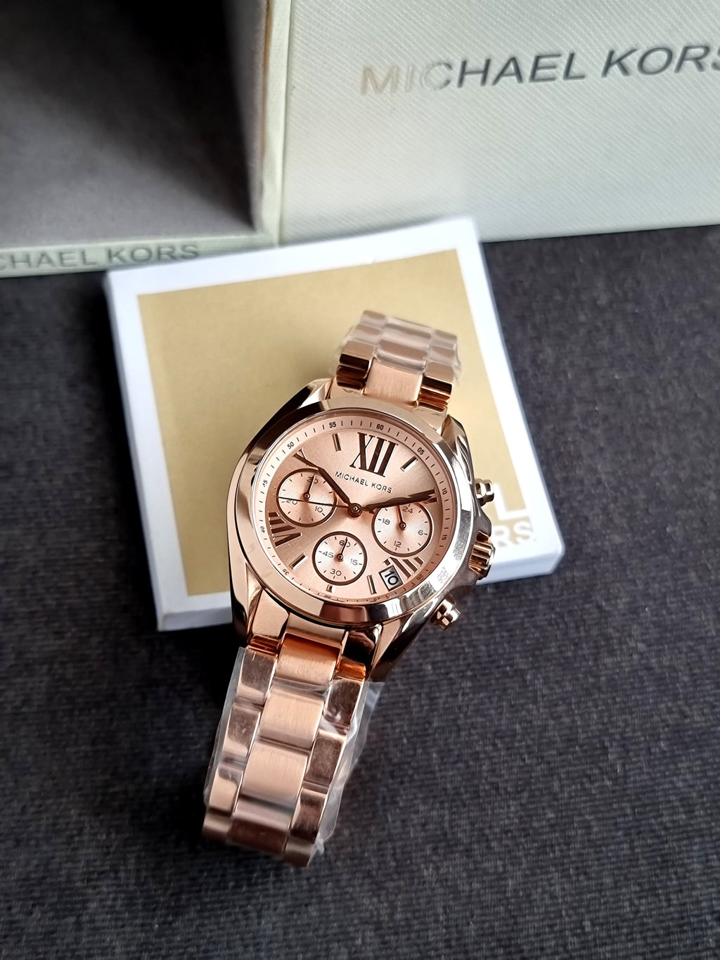 Michael Kors Bradshaw Mini Rose Gold-Tone Chronograph Rose Gold Dial Women’s Watch MK5799