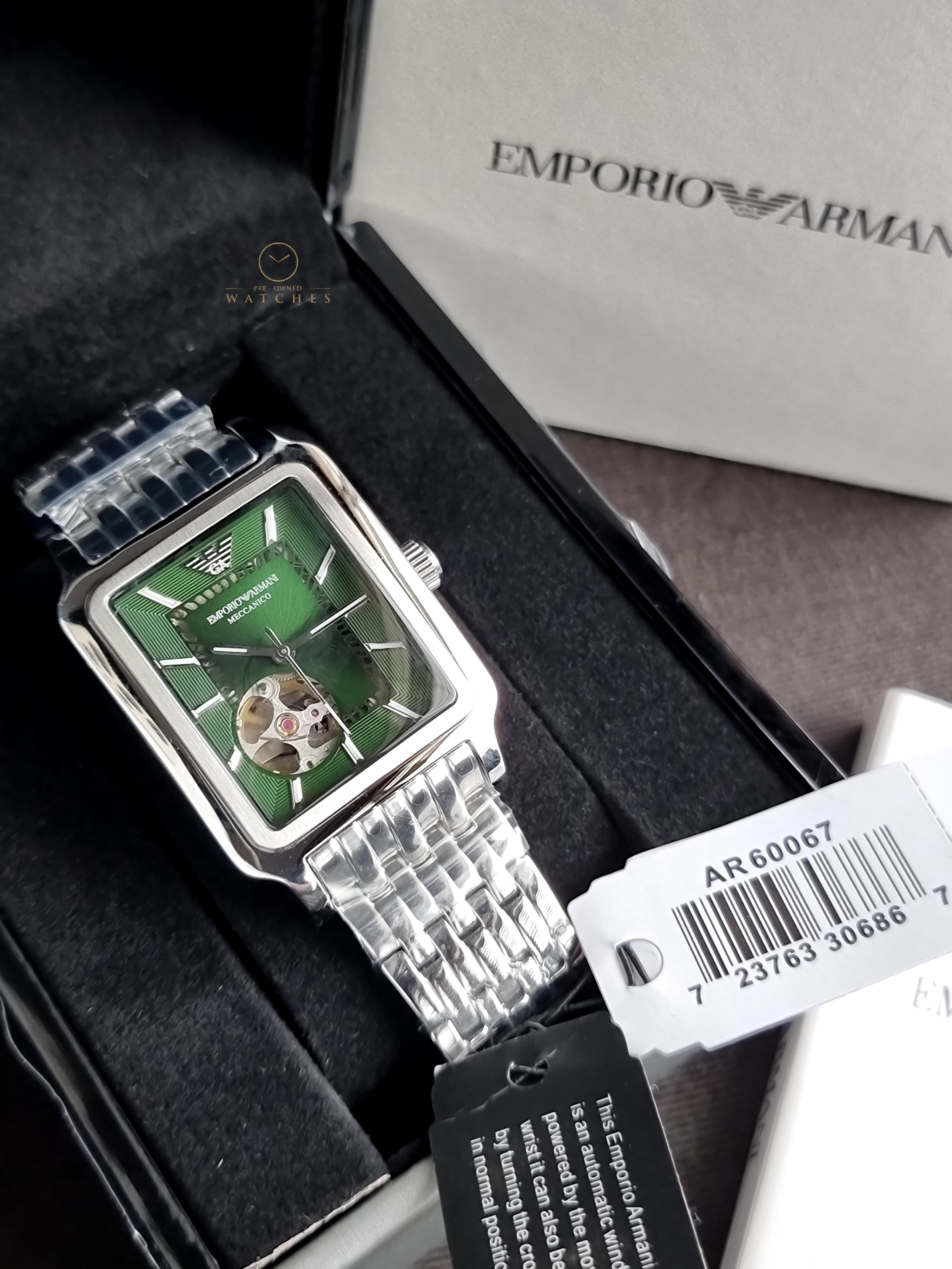 Emporio Armani Meccanico Automatic Green 32×48mm Dial Silver Watch For Men - AR60067