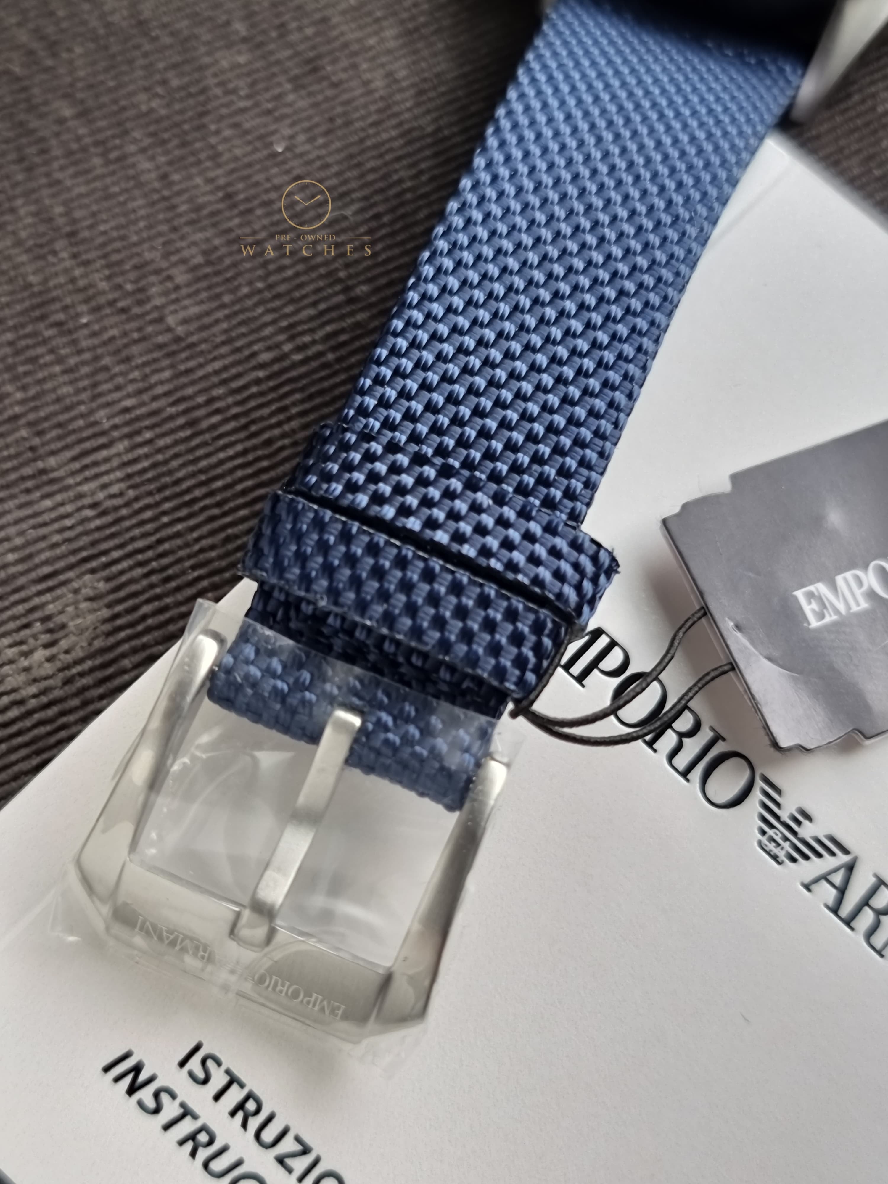 Emporio Armani Men’s Quartz Blue Nylon & Leather Strap Blue Dial 43mm Watch AR11588