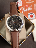Fossil Men's Grant Quartz Stainless Steel and Leather Chronograph Watch- FS4813