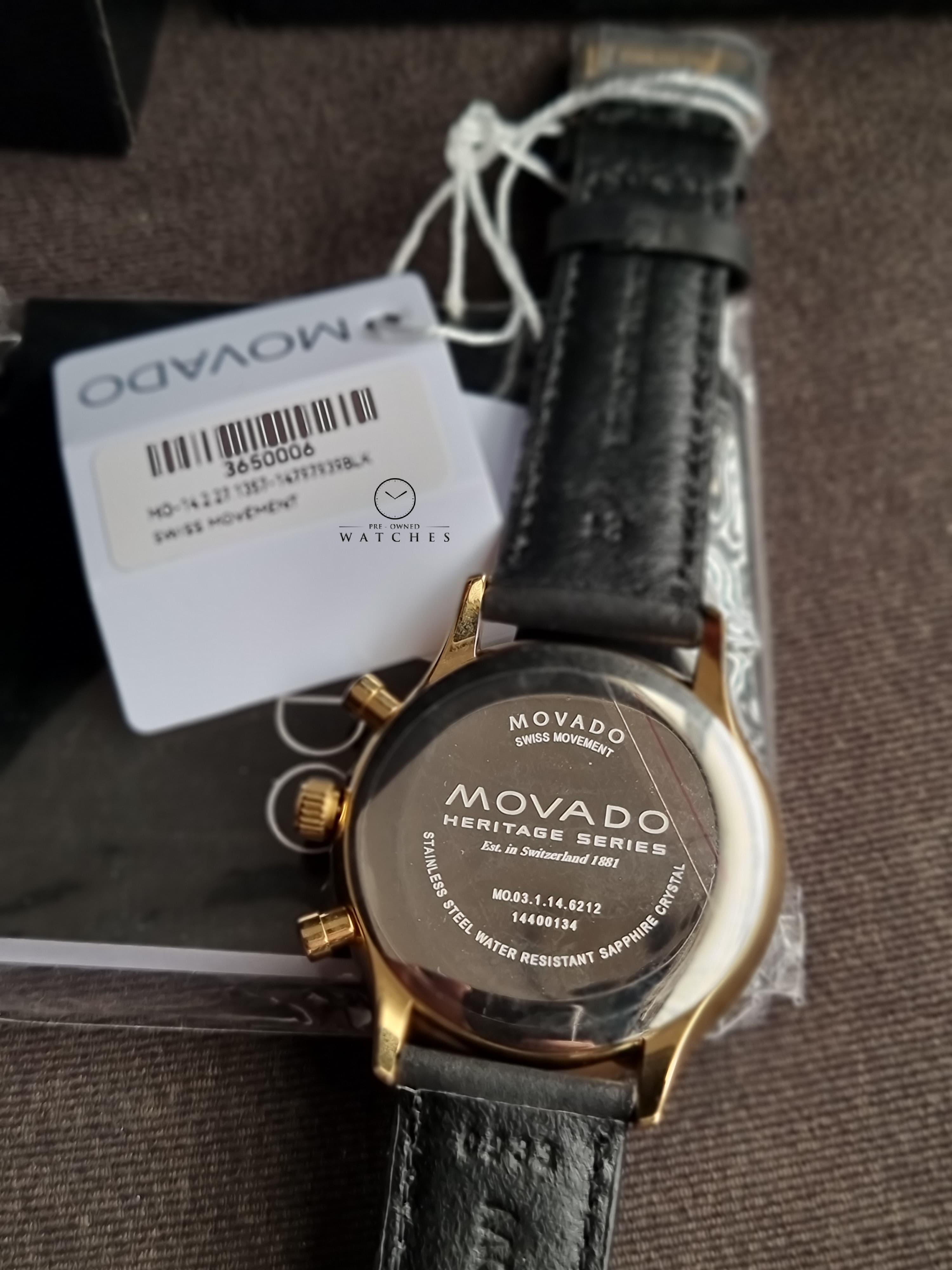 Movado Men’s Swiss Made Quartz Black Leather Strap Navy Blue Dial 43mm Watch 3650006