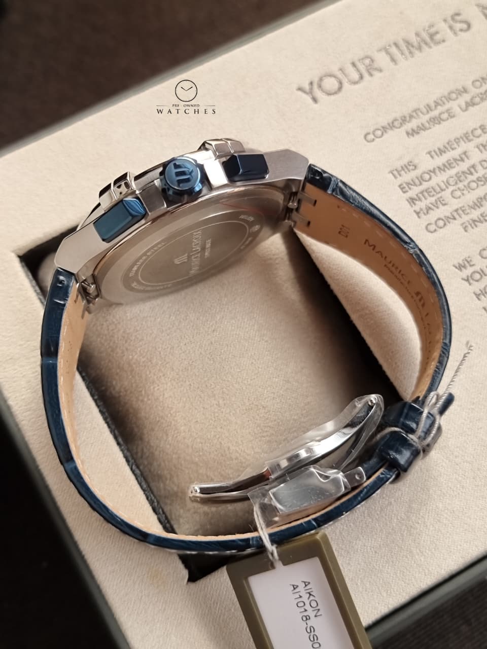 Maurice Lacroix Aikon Blue Leather Strap Blue Dial Chronograph Quartz Watch for Gents - AI1018-SS001-432-4