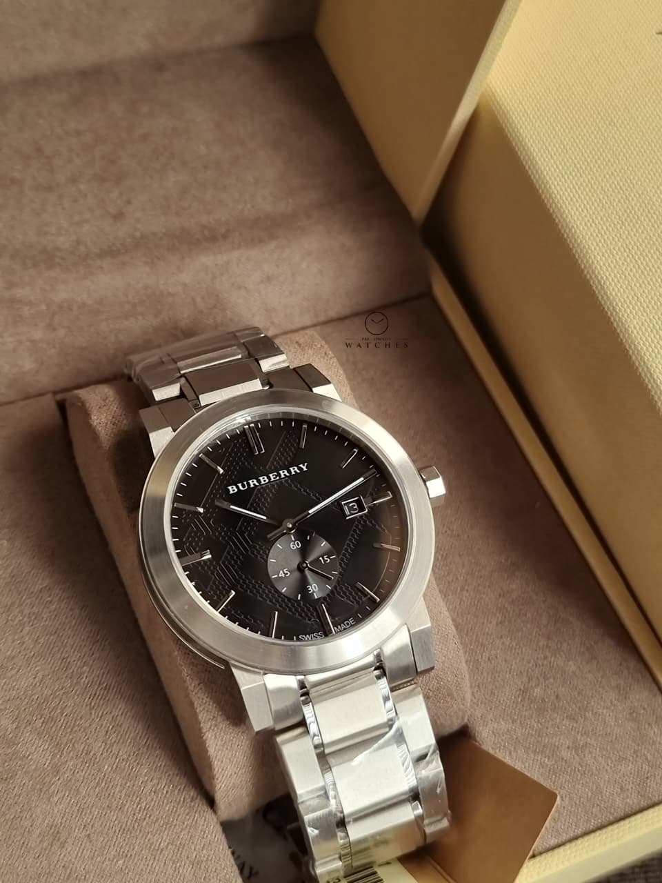 Burberry The City Silver Stainless Steel Black Dial Quartz Watch for Gents - BU9901