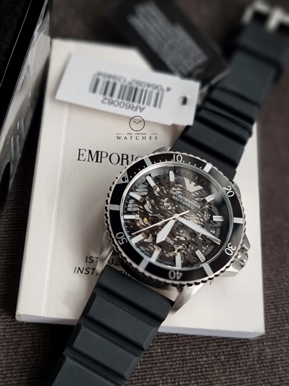 Emporio Armani Men’s Automatic Black Silicone Strap Black Dial 42mm Watch AR60062