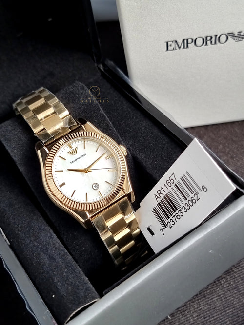 Emporio Armani Gold Stainless Steel White Dial Quartz Watch for Ladies - AR11657