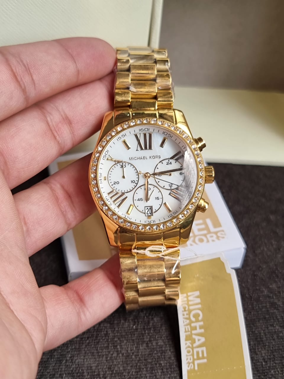 Michael Kors Women’s Quartz Gold Stainless Steel Mother Of Pearl Dial 38mm Watch MK7241