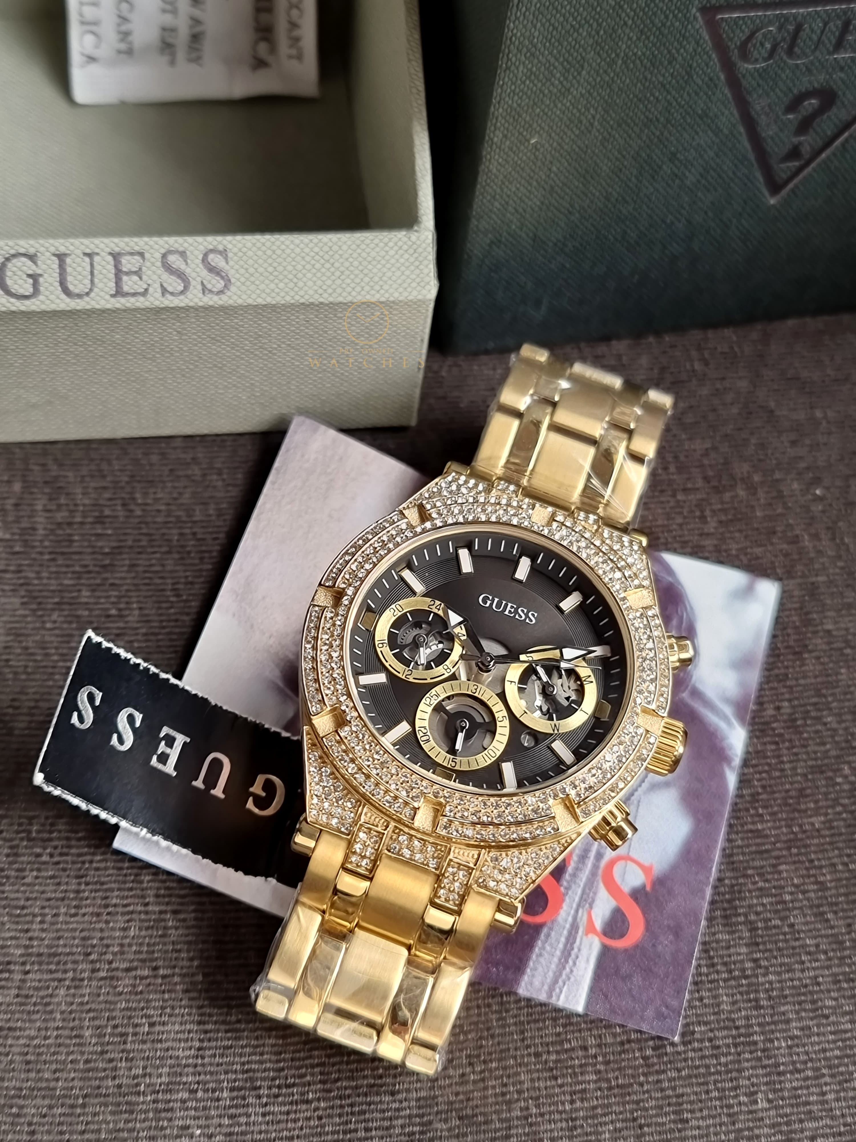 Guess Men’s Quartz Gold Stainless Steel Black Dial 44mm Watch GW0455G2