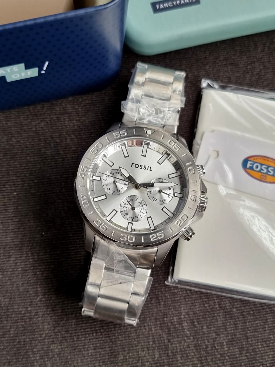 Fossil Bannon Multifunction Silver Stainless Steel Silver Dial Chronograph Quartz Watch for Gents - BQ2490