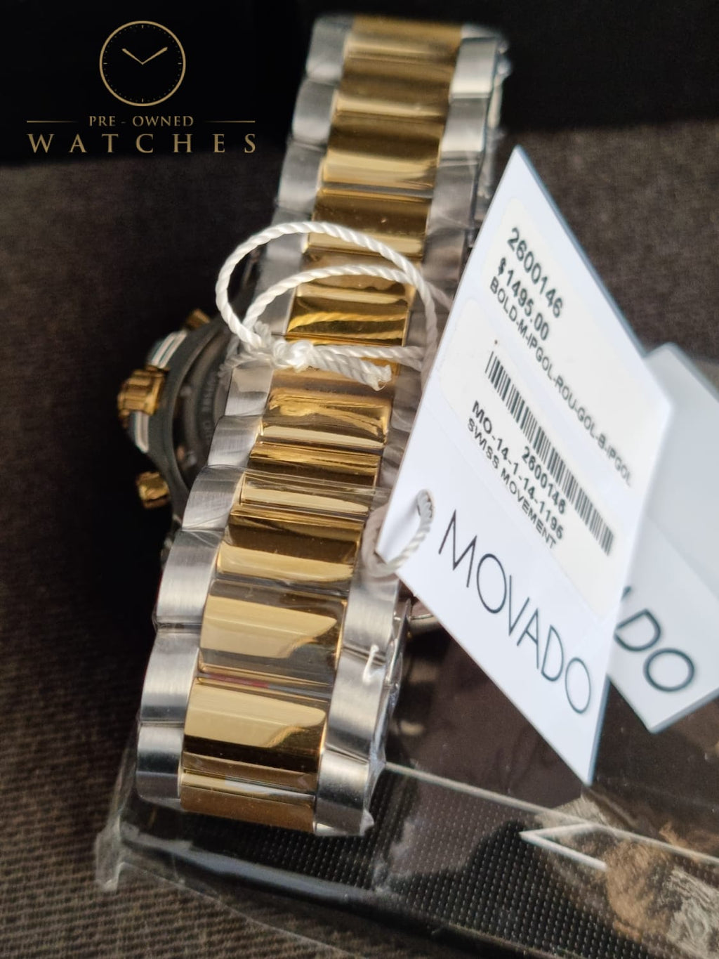 Movado Men's Series 800 2-Tone Chronograph Watch with Printed Index, Gold/Black/Silver 2600146