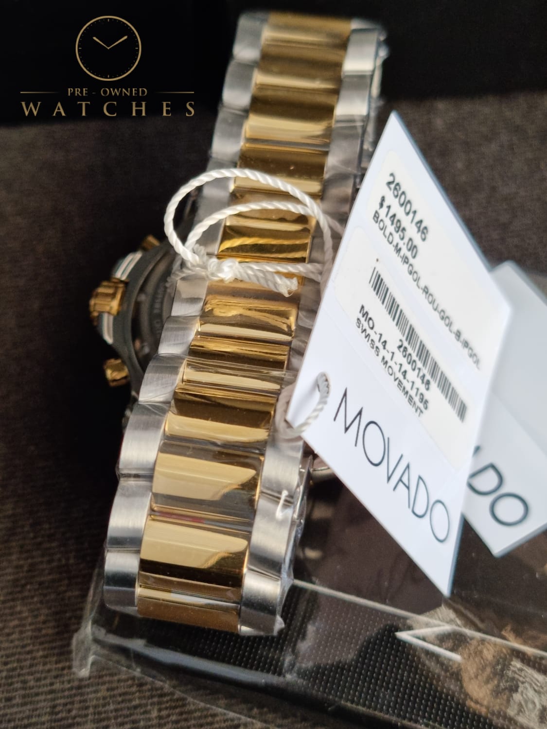 Movado Men's Series 800 2-Tone Chronograph Watch with Printed Index, Gold/Black/Silver 2600146