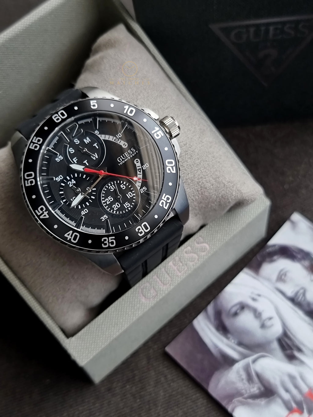 Guess Jet Black Silicone Strap Black Dial Quartz Watch for Gents - W0798G1