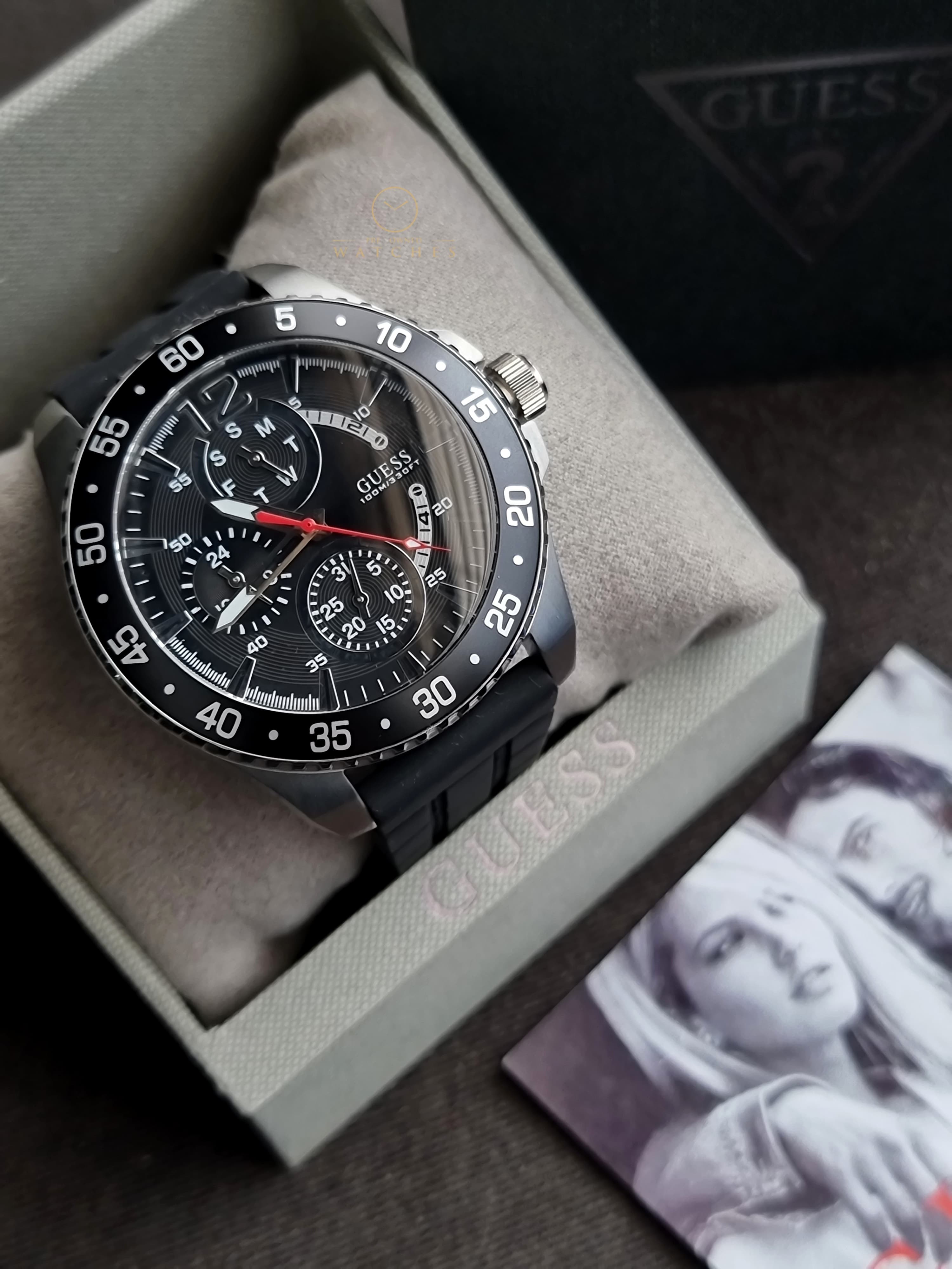 Guess Jet Black Silicone Strap Black Dial Quartz Watch for Gents - W0798G1