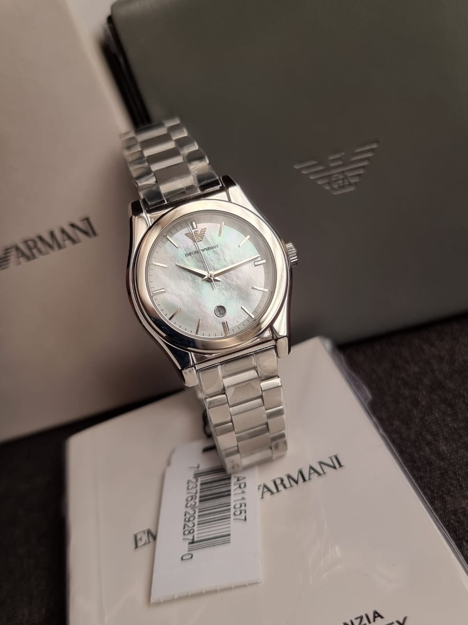 Emporio Armani Women’s Quartz Silver Stainless Steel Mother Of Pearl Dial 32mm Watch AR11557