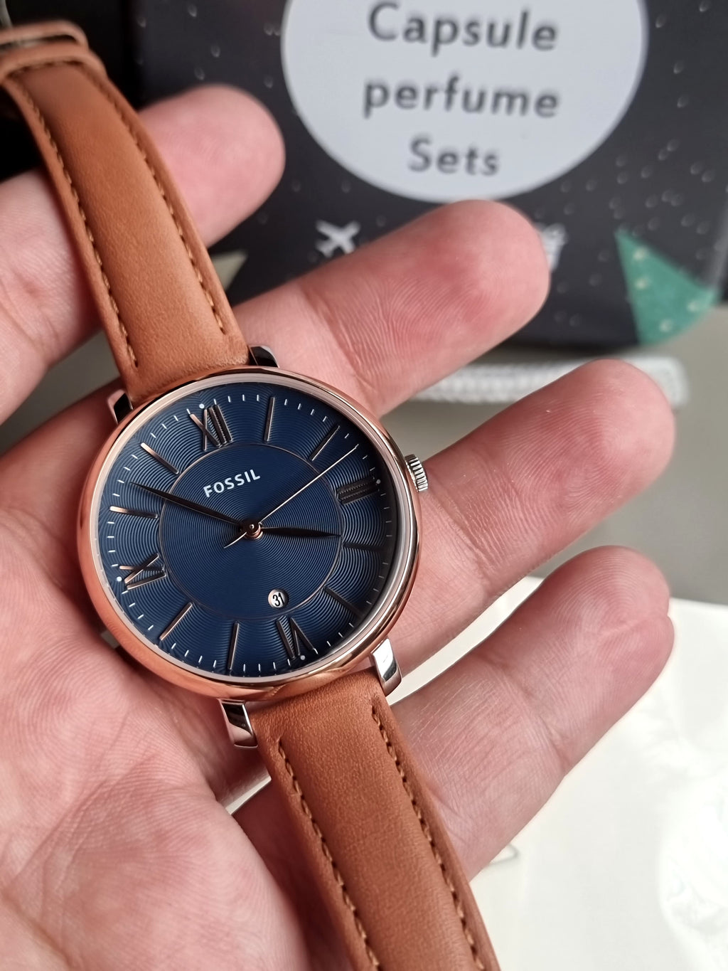 Fossil Jacqueline Brown Leather Strap Blue Dial Quartz Watch for Ladies - ES4274(without tag)