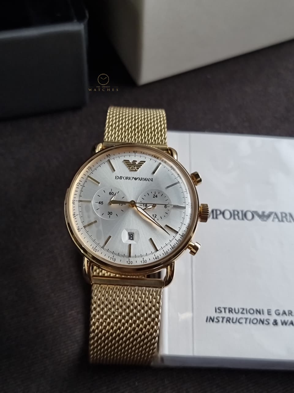 Emporio Armani Men’s Quartz Stainless Steel Beige Dial 43mm Watch AR11315