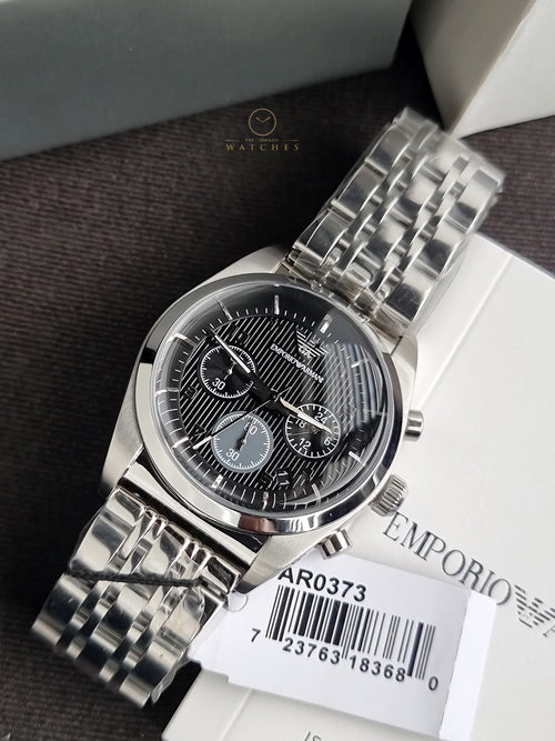 Emporio Armani Franco Black 43mm Dial Silver Steel Strap Watch For Men - AR0373