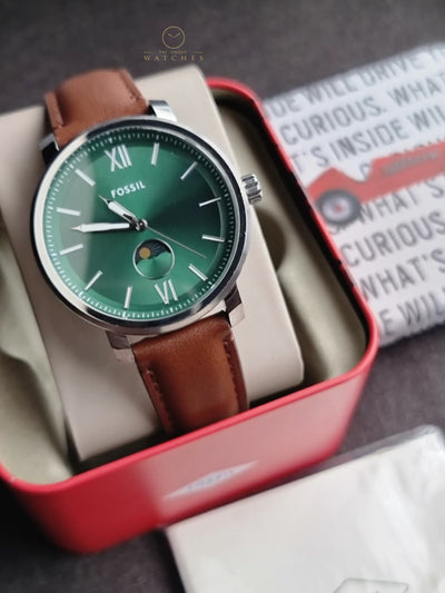 Fossil BQ2907 Rhett Multifunction 43mm Green Dial Brown Leather Watch