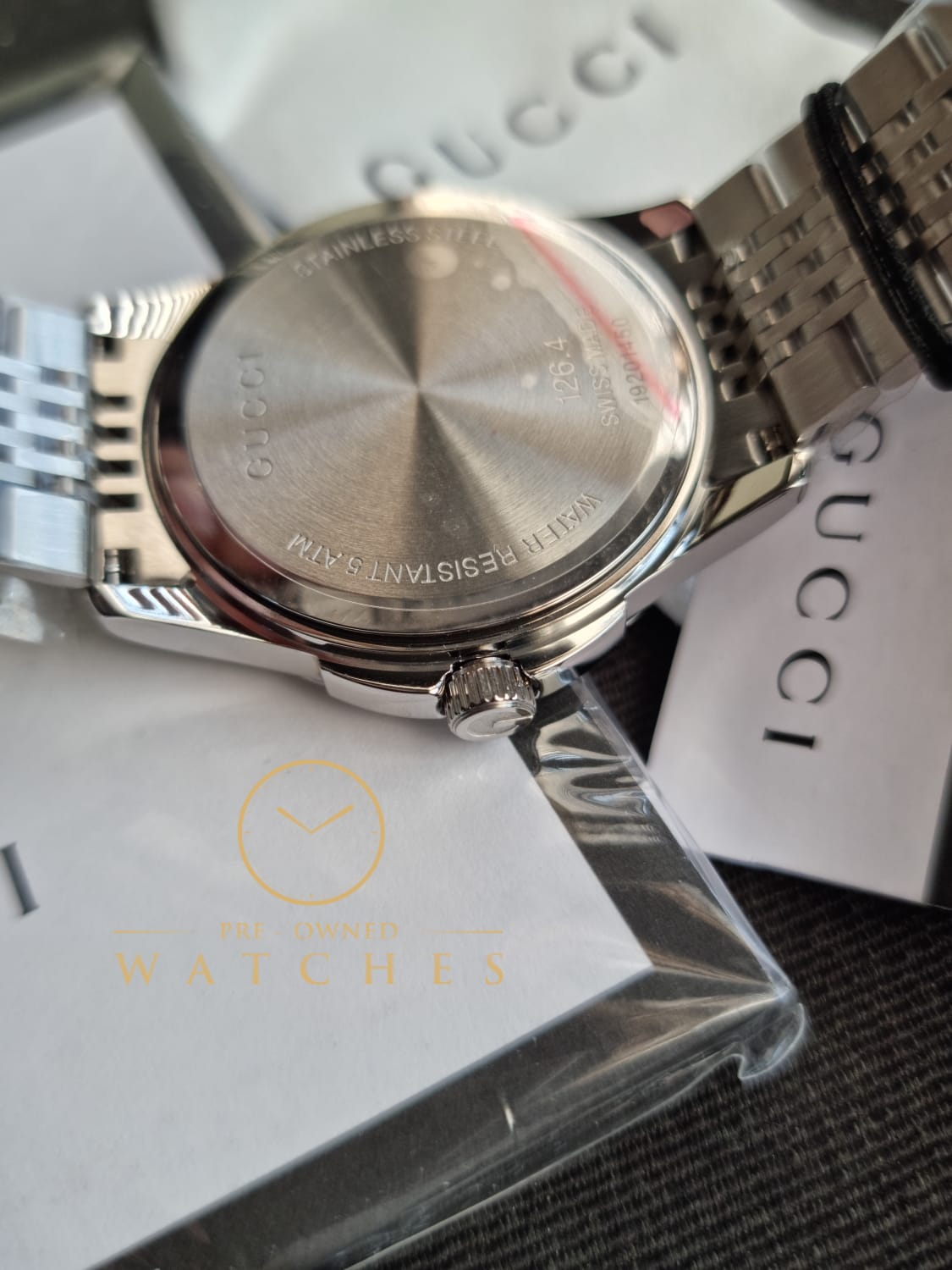 Gucci Men’s Swiss Made Quartz Stainless Steel Black Dial 38mm Watch YA126405