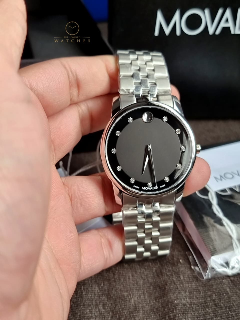 Movado Men’s Quartz Swiss Made Stainless Steel Black Dial 40mm Watch 0606878