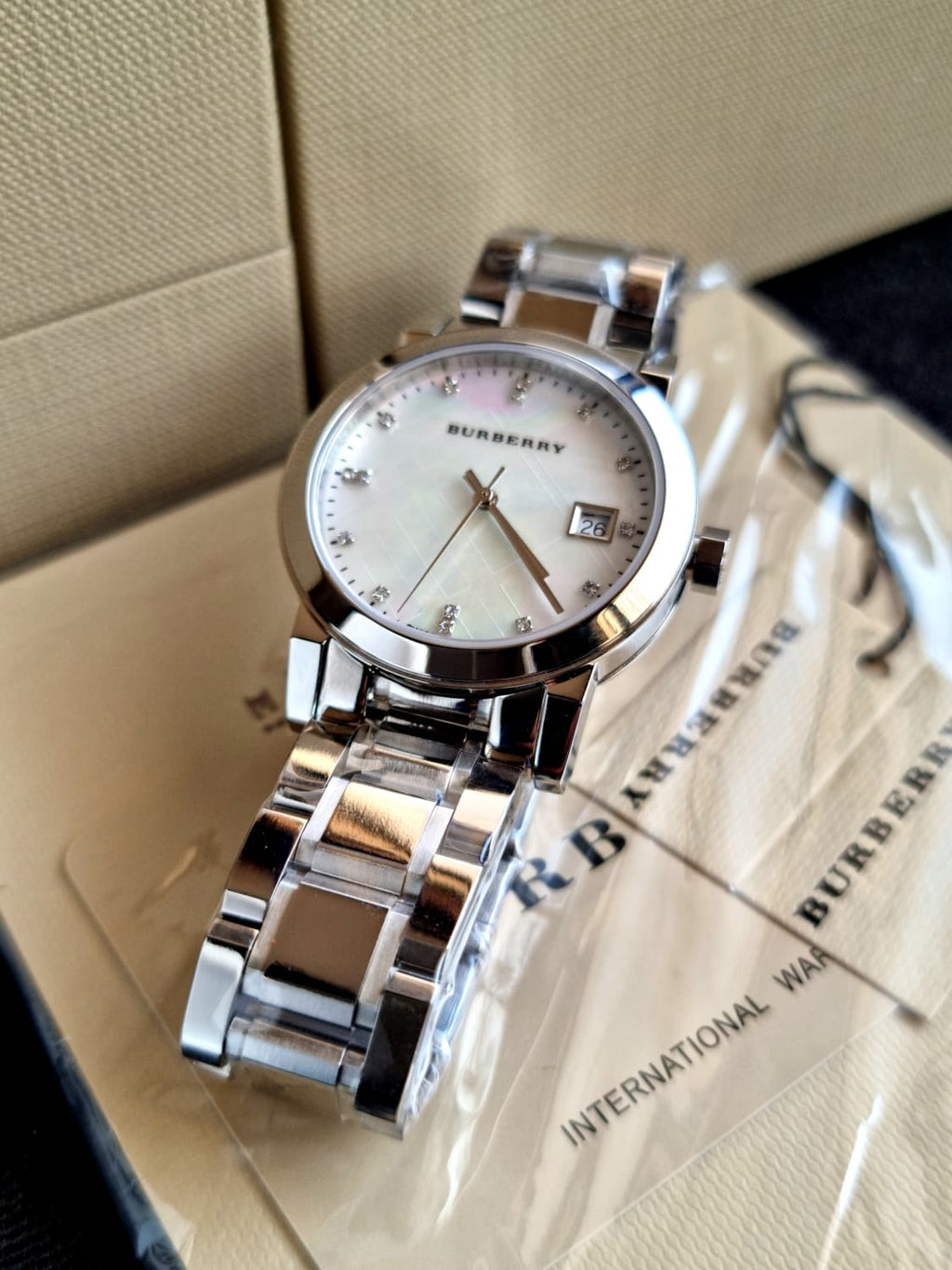 Burberry Women’s Swiss Made Quartz Stainless Steel Silver Dial 34mm Watch BU9125