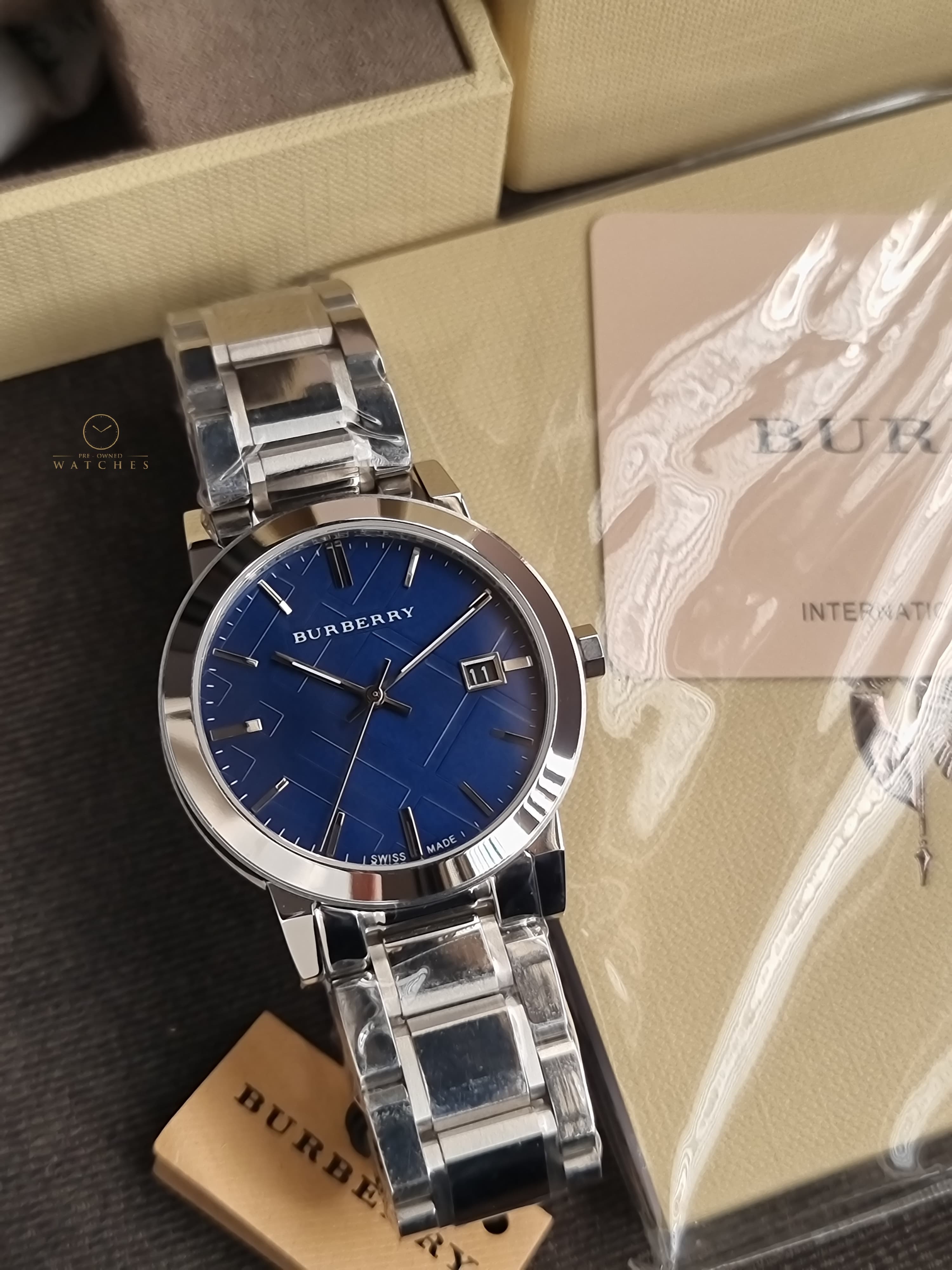 Burberry The City Silver Stainless Steel Blue Dial Quartz Watch for Gents - BU9031