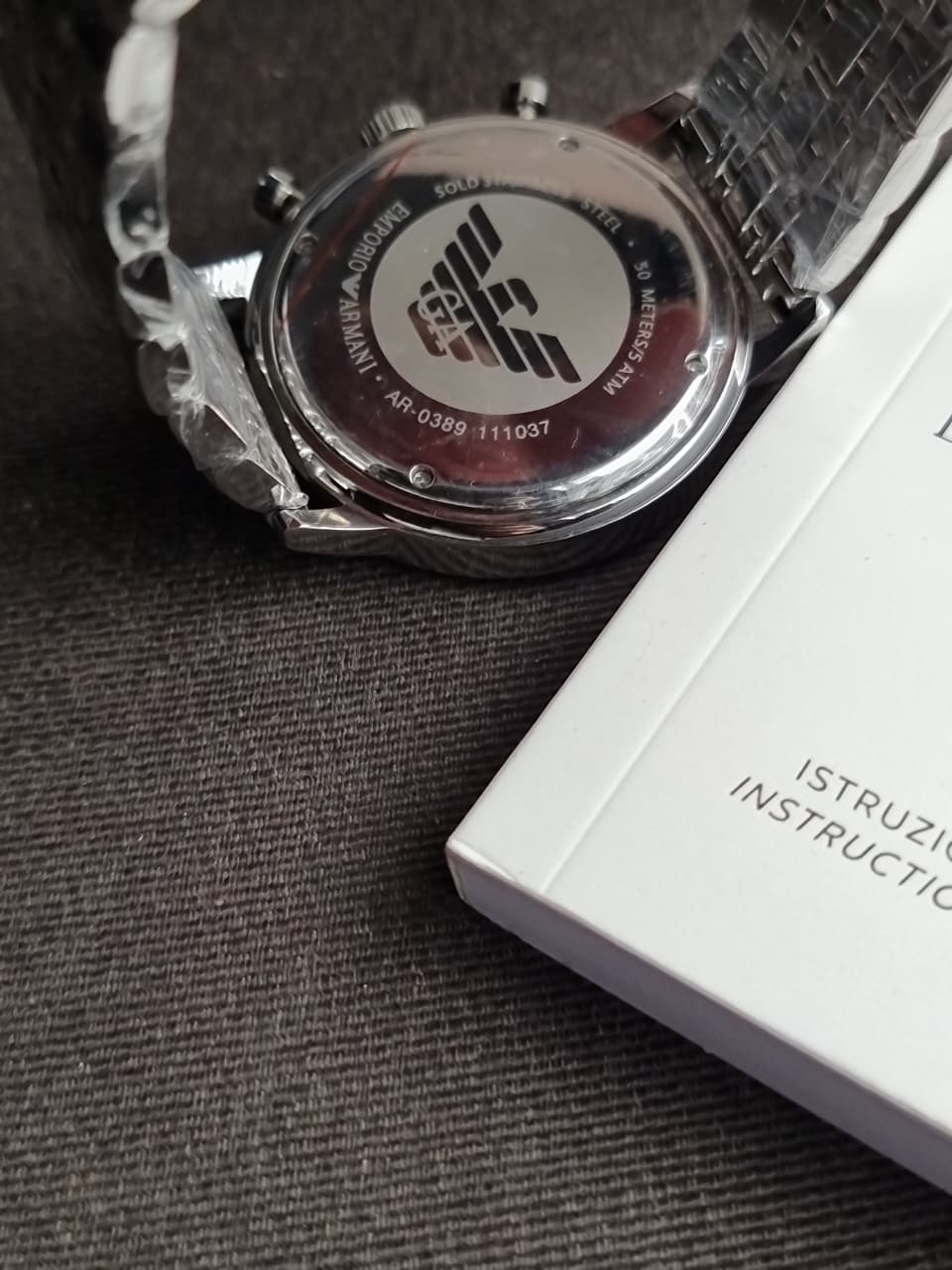 EMPORIO ARMANI Classic Silver Stainless Steel Black Dial Chronograph Quartz Watch for Gents - AR0389