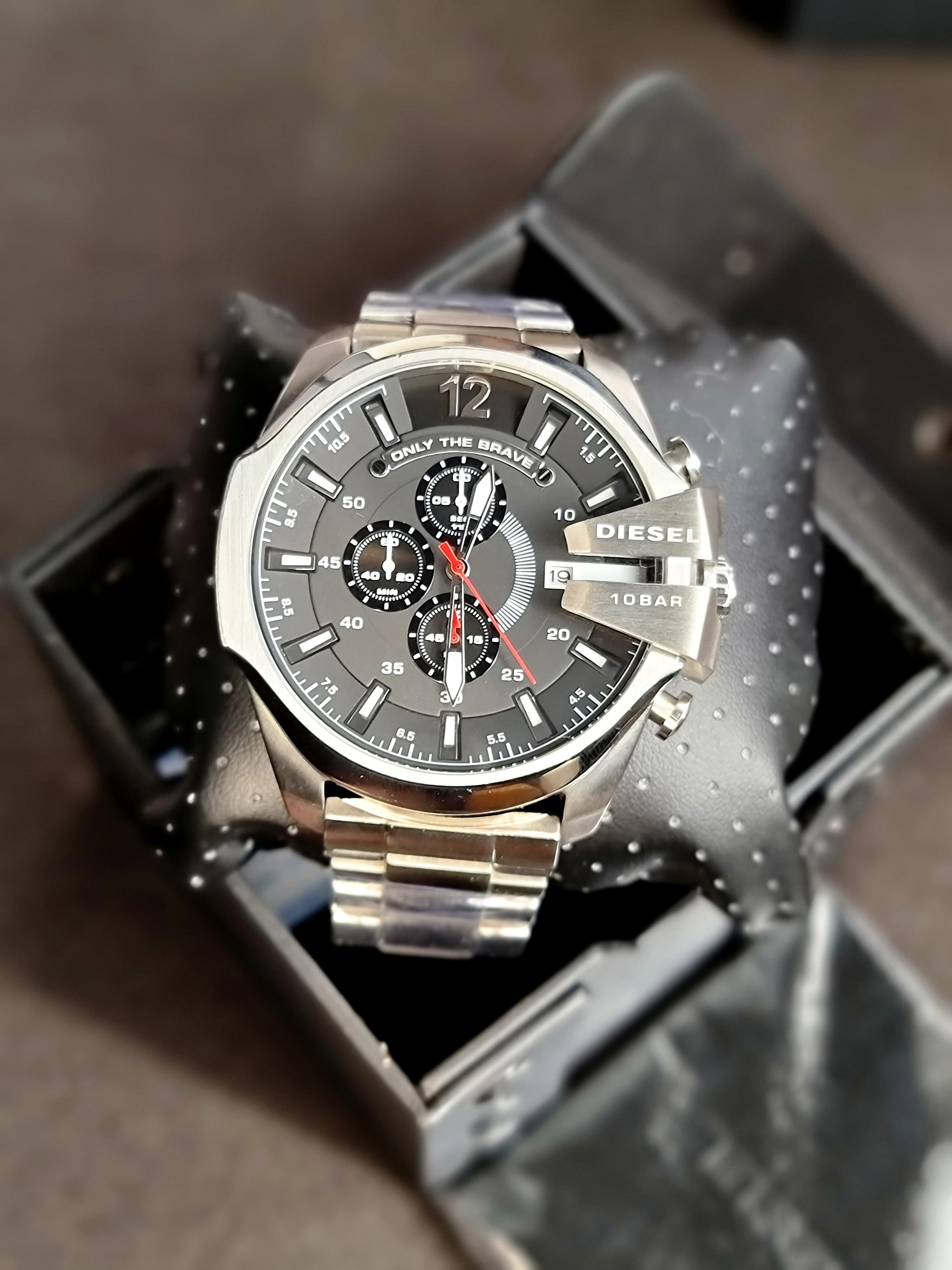 Diesel Silver Stainless Steel Black Dial Quartz Watch for Gents - DZ4308