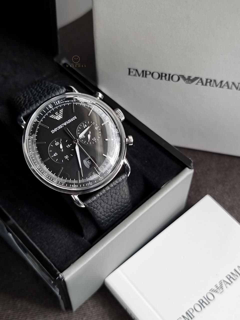 Emporio Armani Men’s Chronograph Quartz Leather Strap Black Dial 43mm Watch AR11143