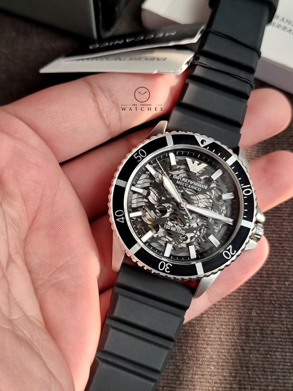 Emporio Armani Men’s Automatic Black Silicone Strap Black Dial 42mm Watch AR60062