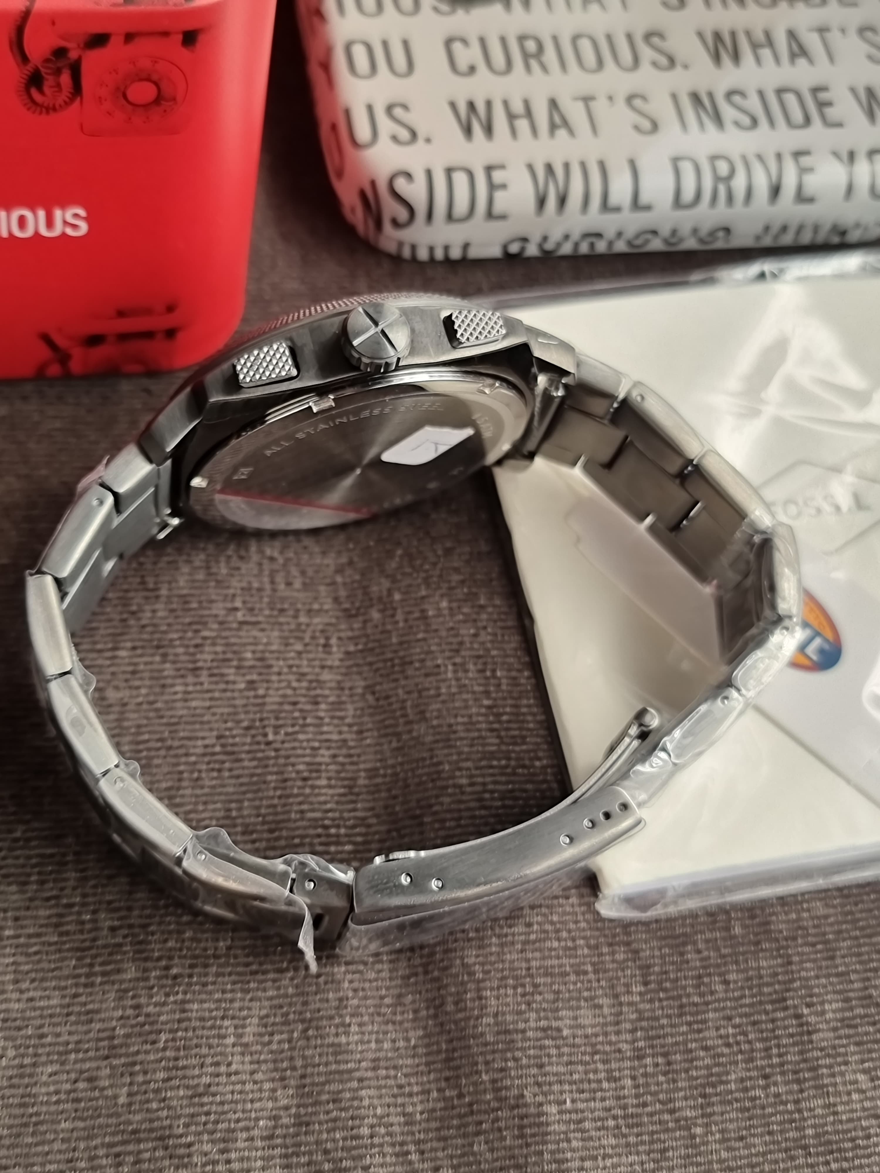 Fossil Men’s Chronograph Quartz Grey Stainless Steel Black Dial 44mm Watch FS6098