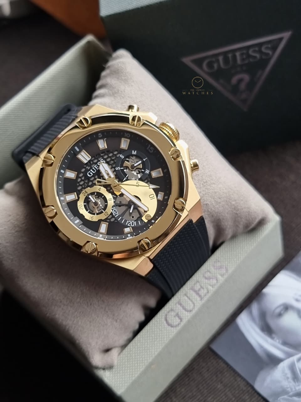 Guess Third Gear Black Silicone Strap Black Dial Chronograph Quartz Watch for Gents - GW0334G2