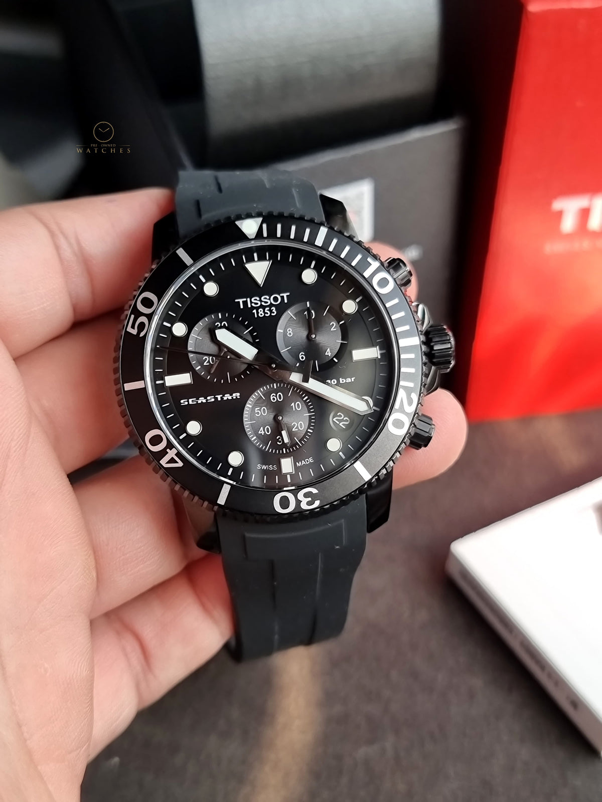 Tissot Seastar 1000 Black Rubber Strap Black Dial Chronograph Quartz Watch for Men's - T120.417.37.051.02