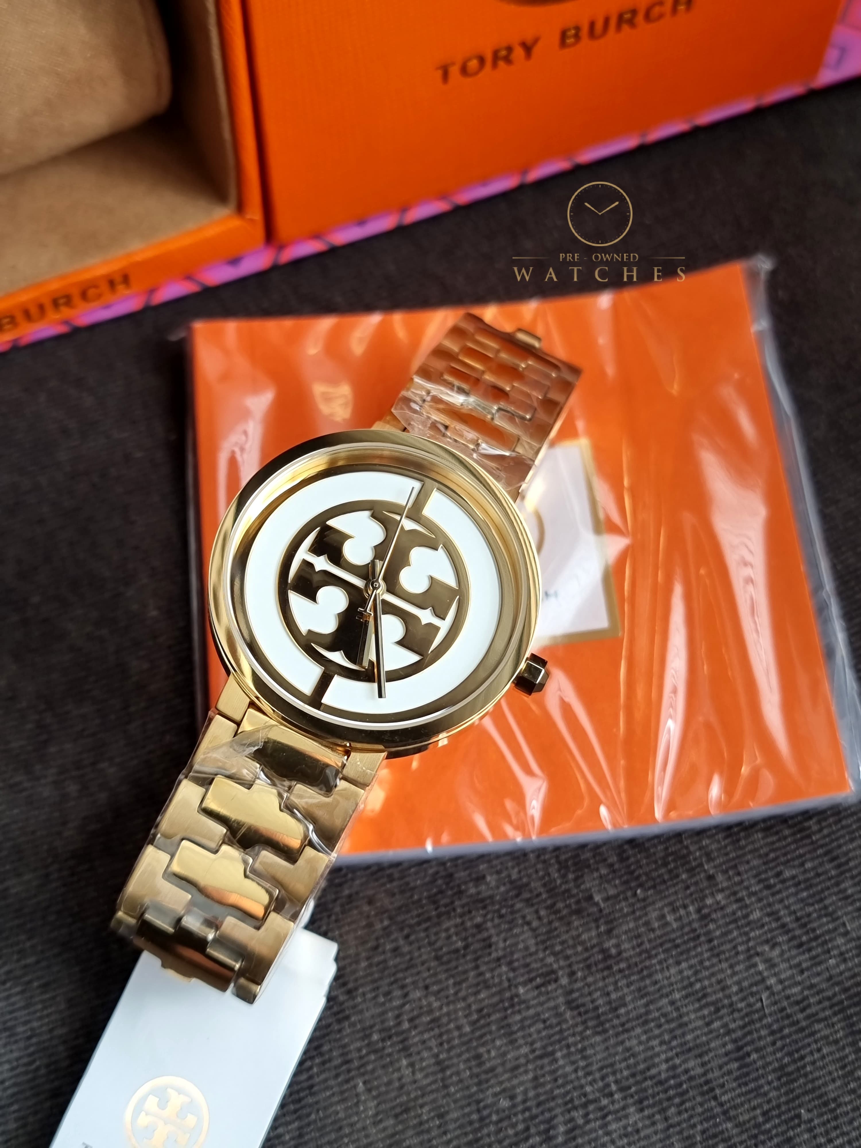 Tory Burch Reva Gold Stainless Steel Mother Of pearl Dial Quartz Watch for Ladies - TBW4025