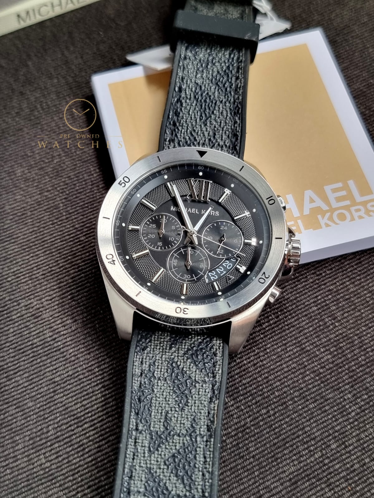 Michael Kors Men’s Quartz Black Silicone & Leather Strap Black Dial 45mm Watch MK8850