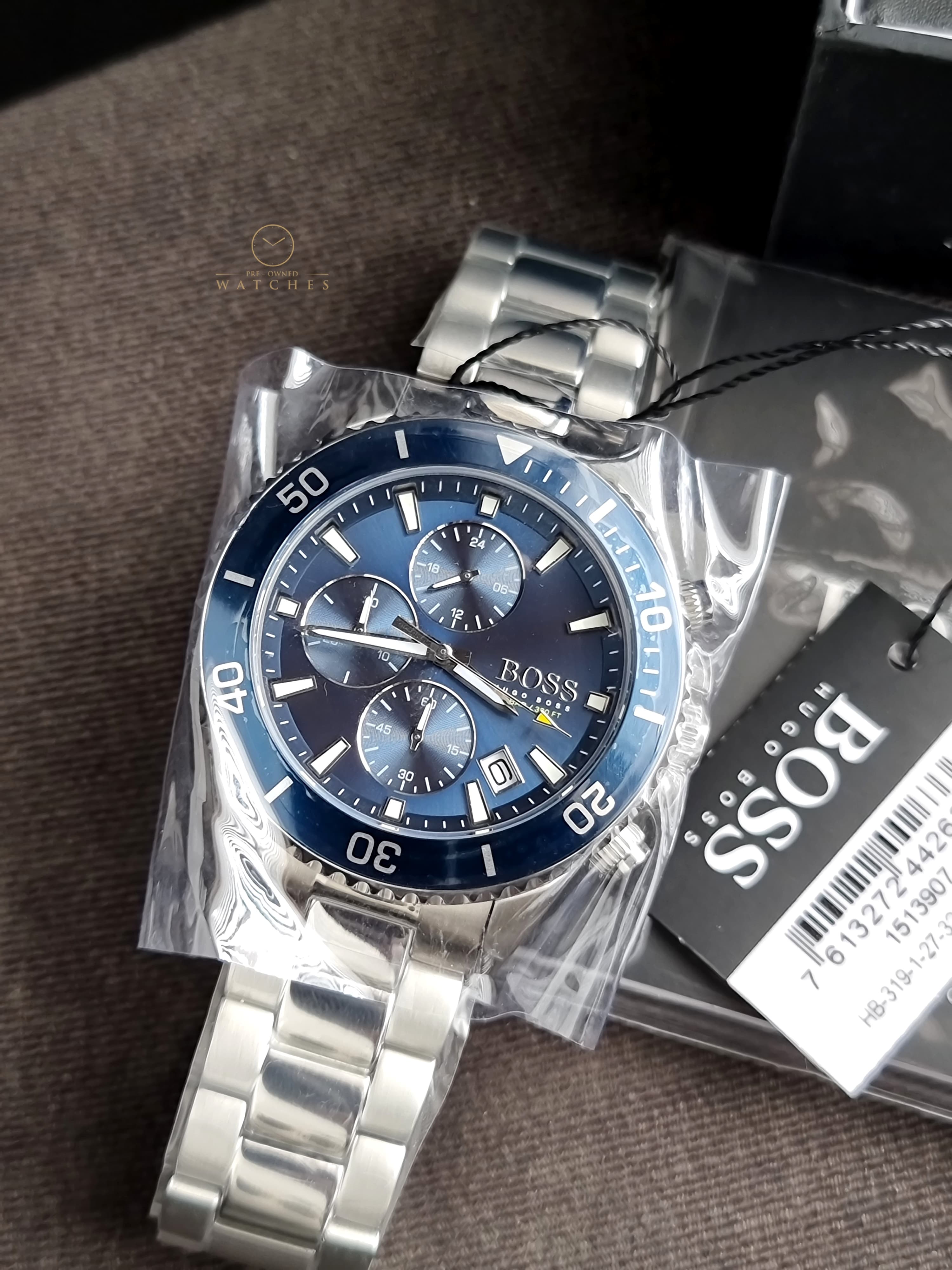 HUGO BOSS Admiral Silver Stainless Steel Blue Dial Chronograph Quartz Watch for Gents - 1513907