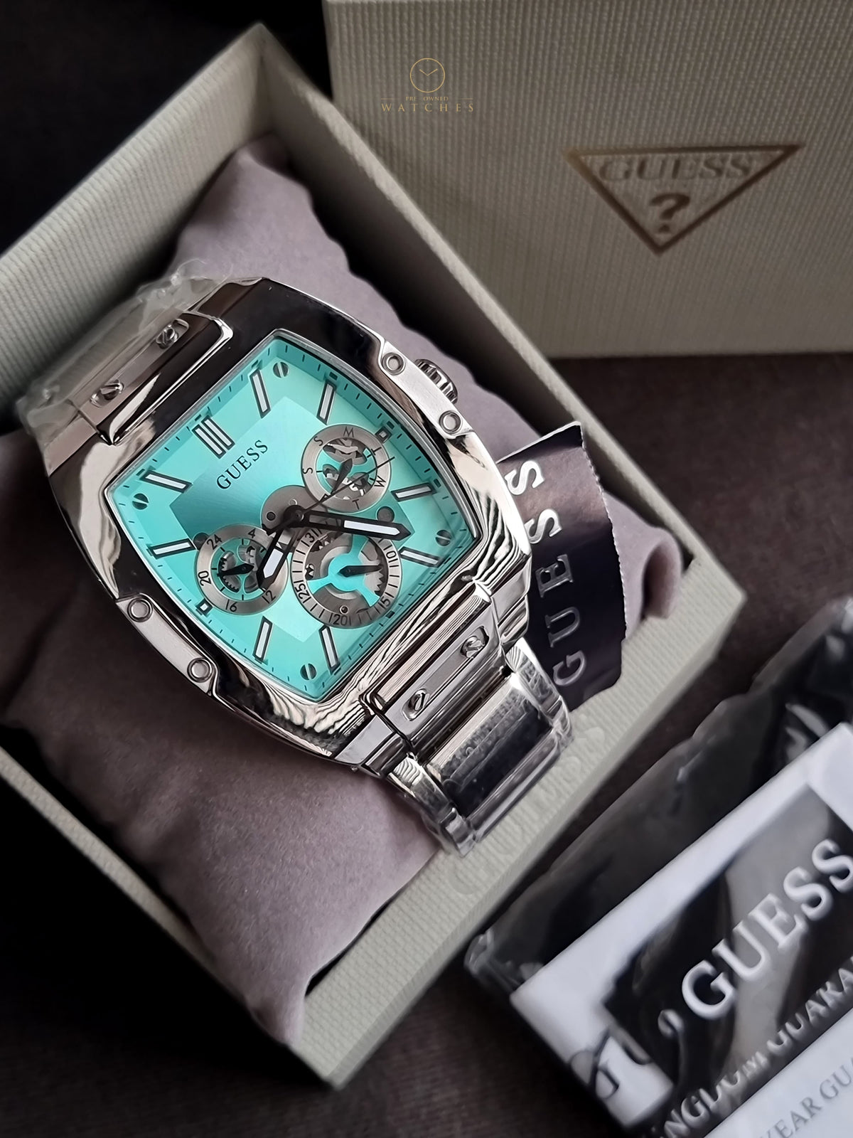 Guess Phoenix Silver Stainless Steel Blue Dial Quartz Watch for Gents - GW0456G4