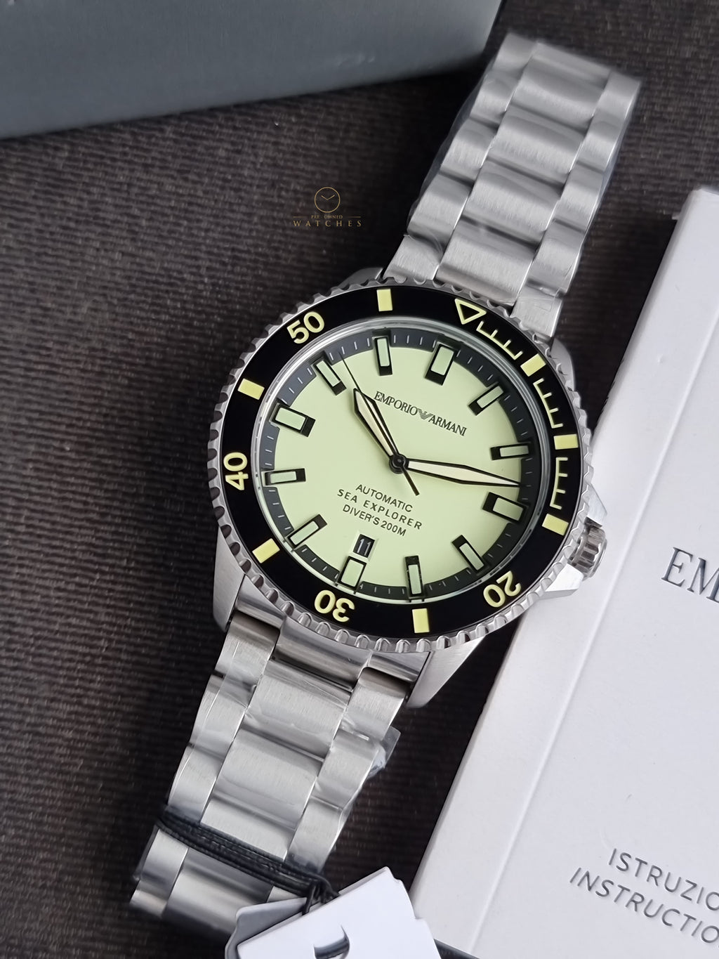 Emporio Armani Sea Explorer Automatic Stainless Steel Bracelet Diver’s Watch  
42.5 mm AR60083