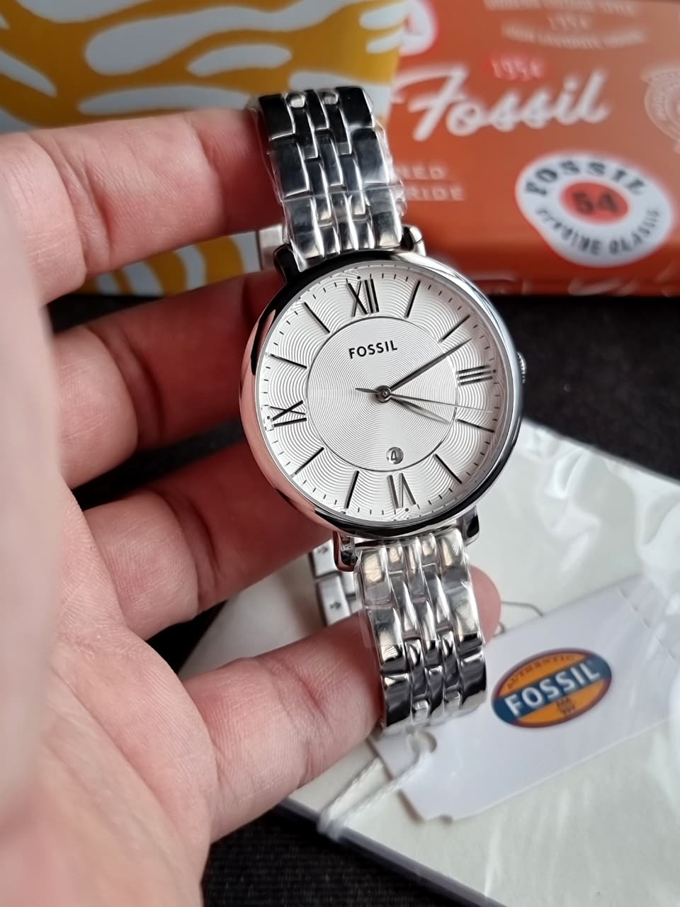 Fossil Jacqueline Silver Stainless Steel White Dial Quartz Watch for Ladies - ES3433