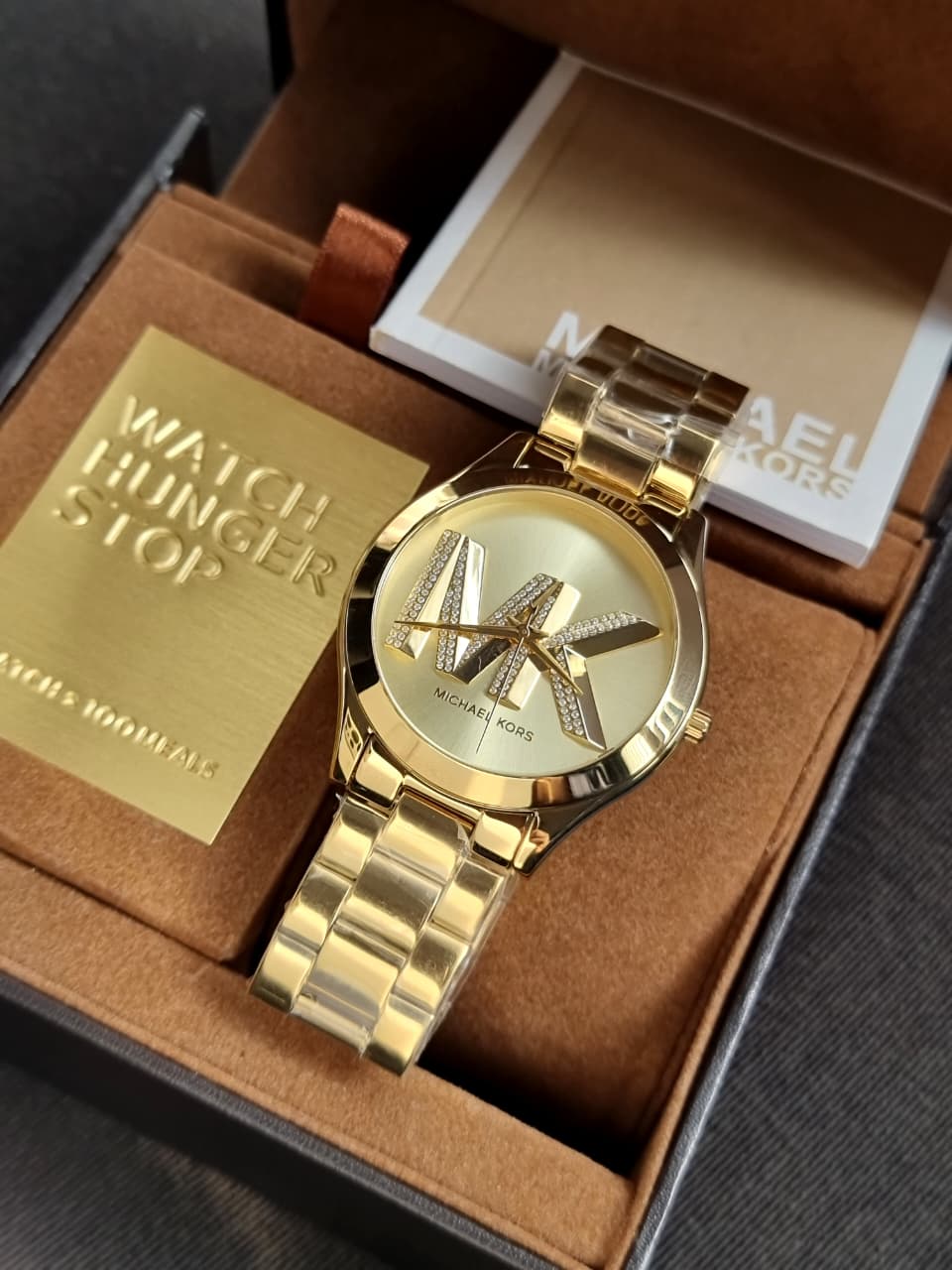 Michael Kors Runway Gold Dial Gold Steel Strap Watch For Women - MK4732