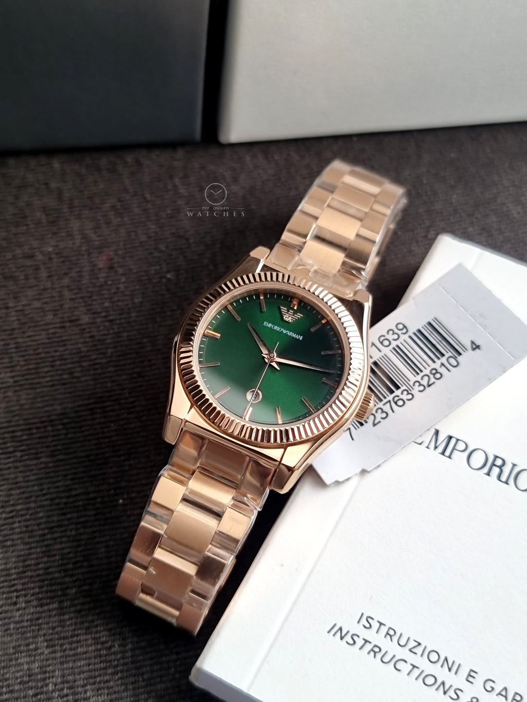 Emporio Armani Federica Analog Green 32mm Dial Rose Gold Steel Strap Watch for Women - AR11639