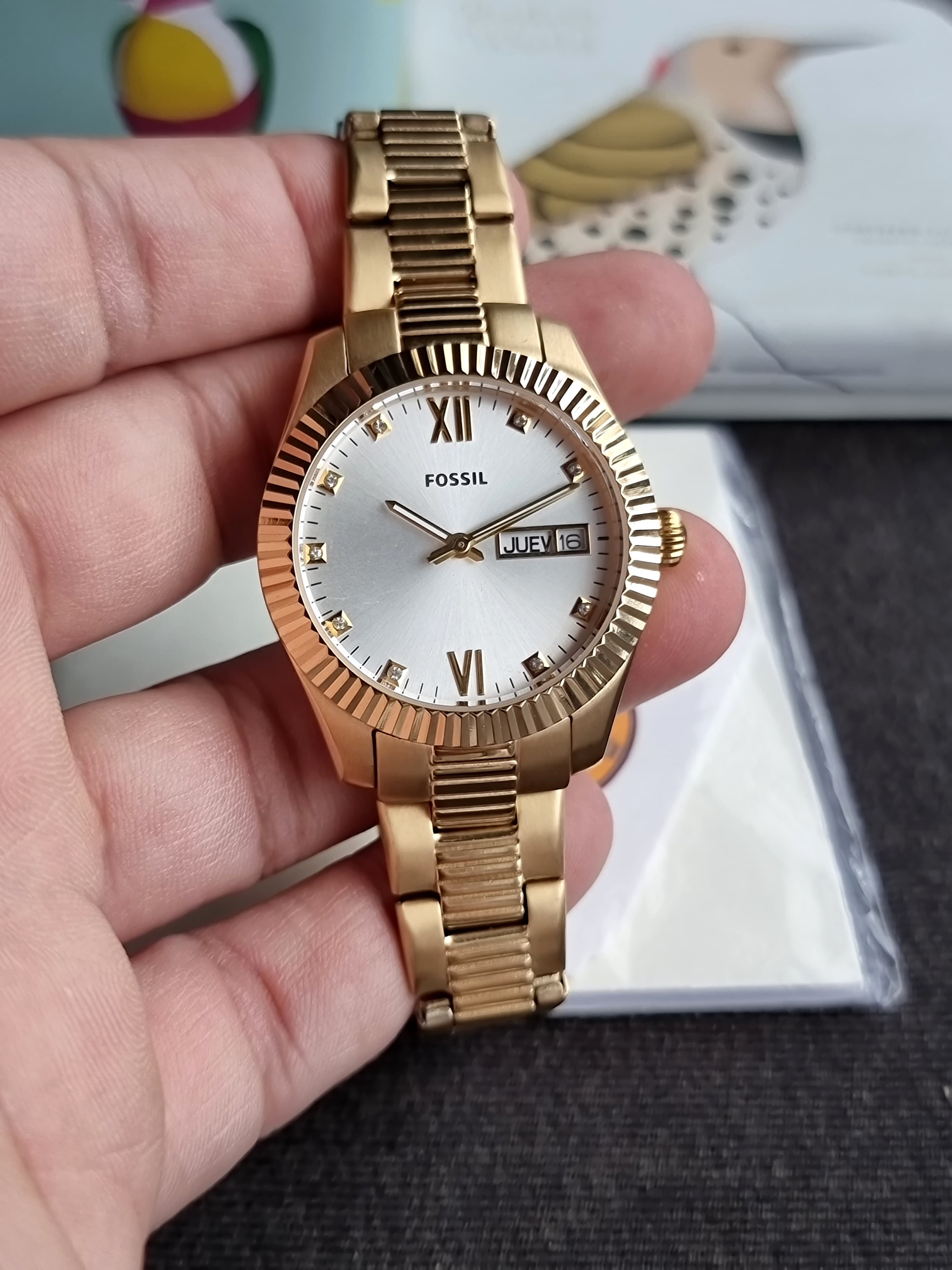 Fossil Scarlette Three-Hand Day-Date Gold-Tone Stainless Steel Watch-ES5199
