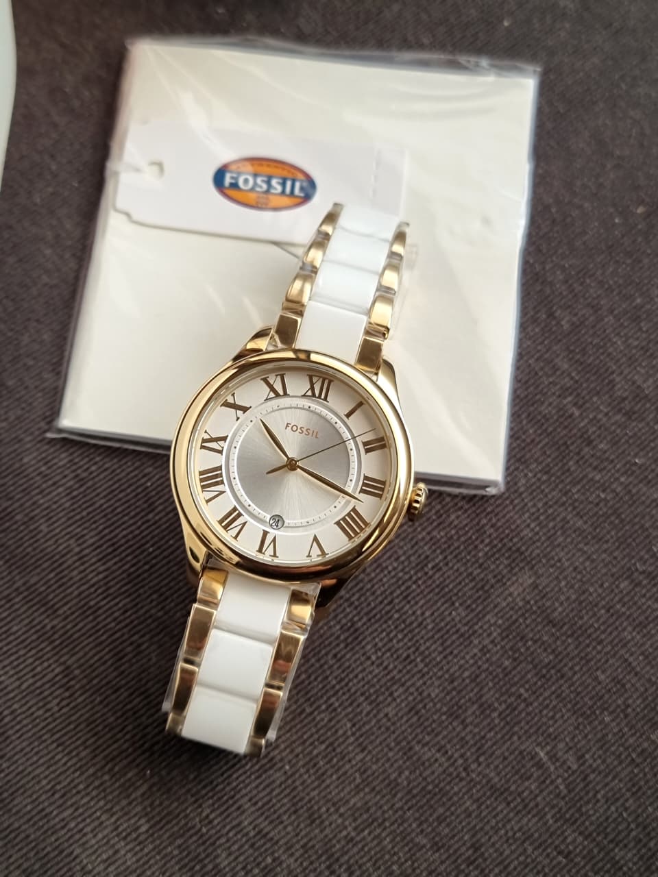 Fossil Gilmore Three-Hand Date Gold-Tone and White CE1131 Ceramic Watch