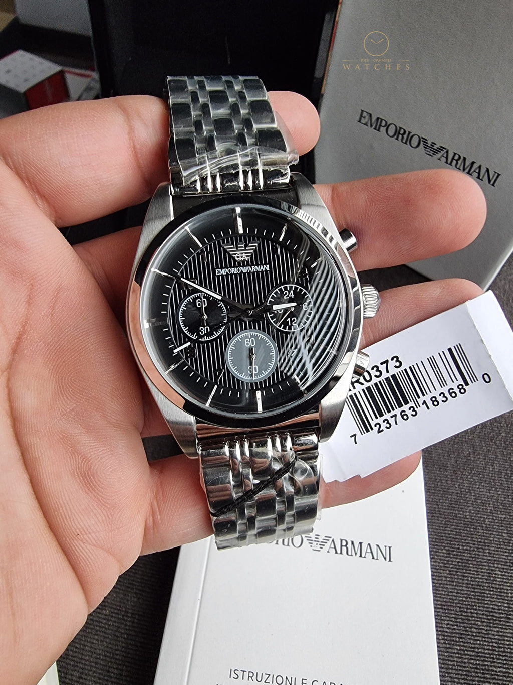 Emporio Armani Franco Black 43mm Dial Silver Steel Strap Watch For Men - AR0373