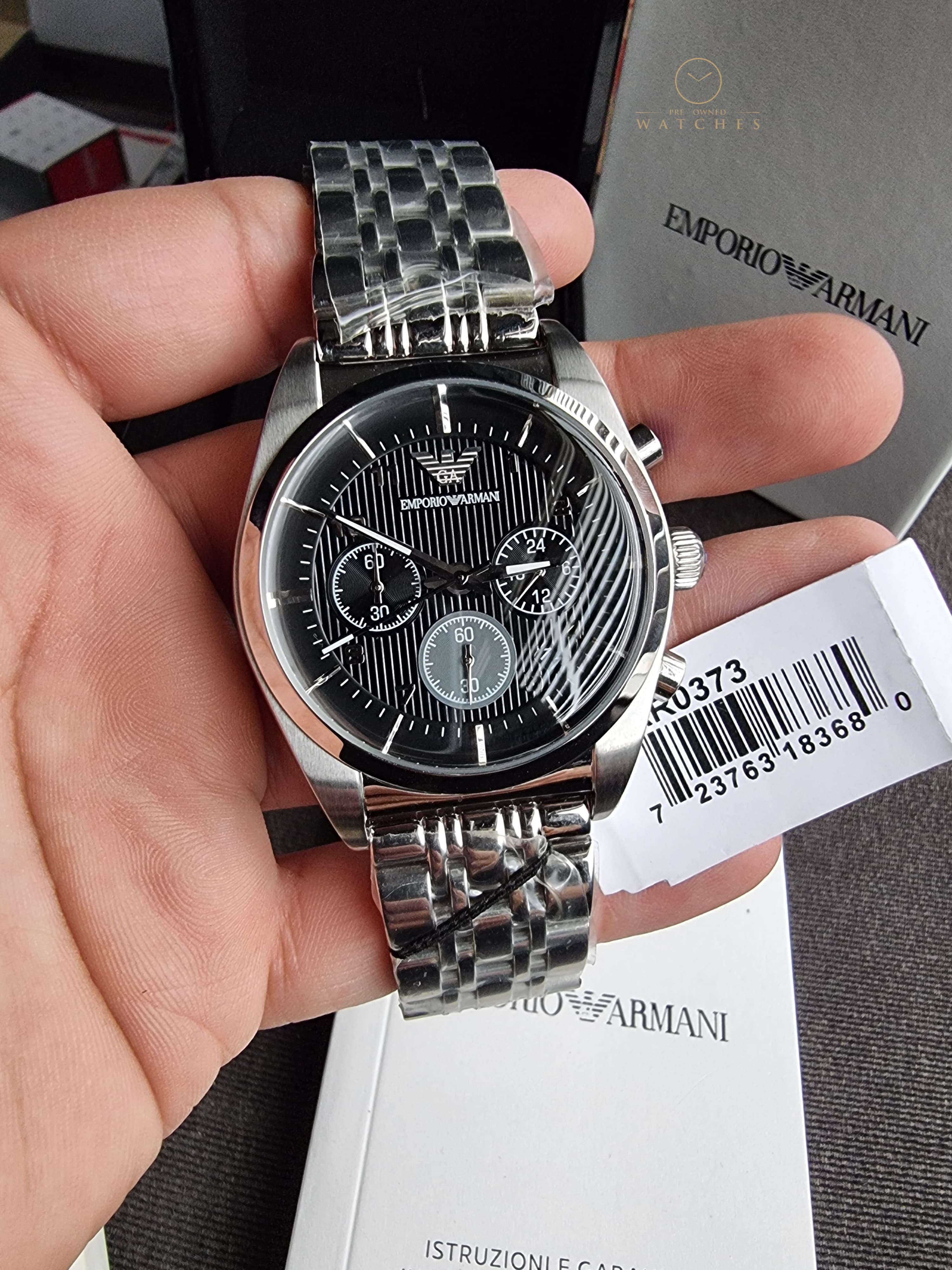 Emporio Armani Franco Black 43mm Dial Silver Steel Strap Watch For Men - AR0373