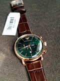 Emporio Armani Men’s Quartz Leather Strap Green Dial 43mm Watch AR11334